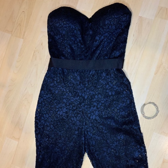 BEBE Black and Blue Strapless Lace Romper - Picture 4 of 6